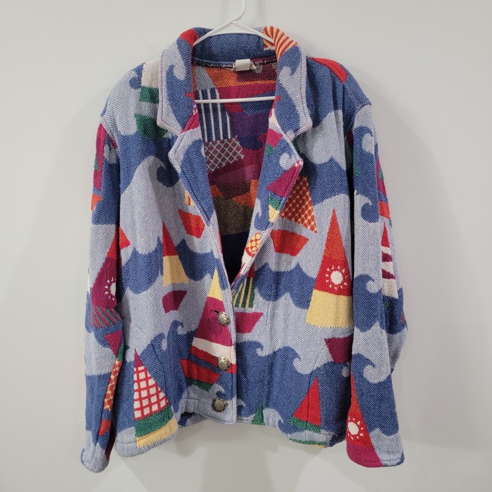 Painted Pony‎ Womens Tapestry Jacket Size Blanket Nautical Coastal Euro Maine